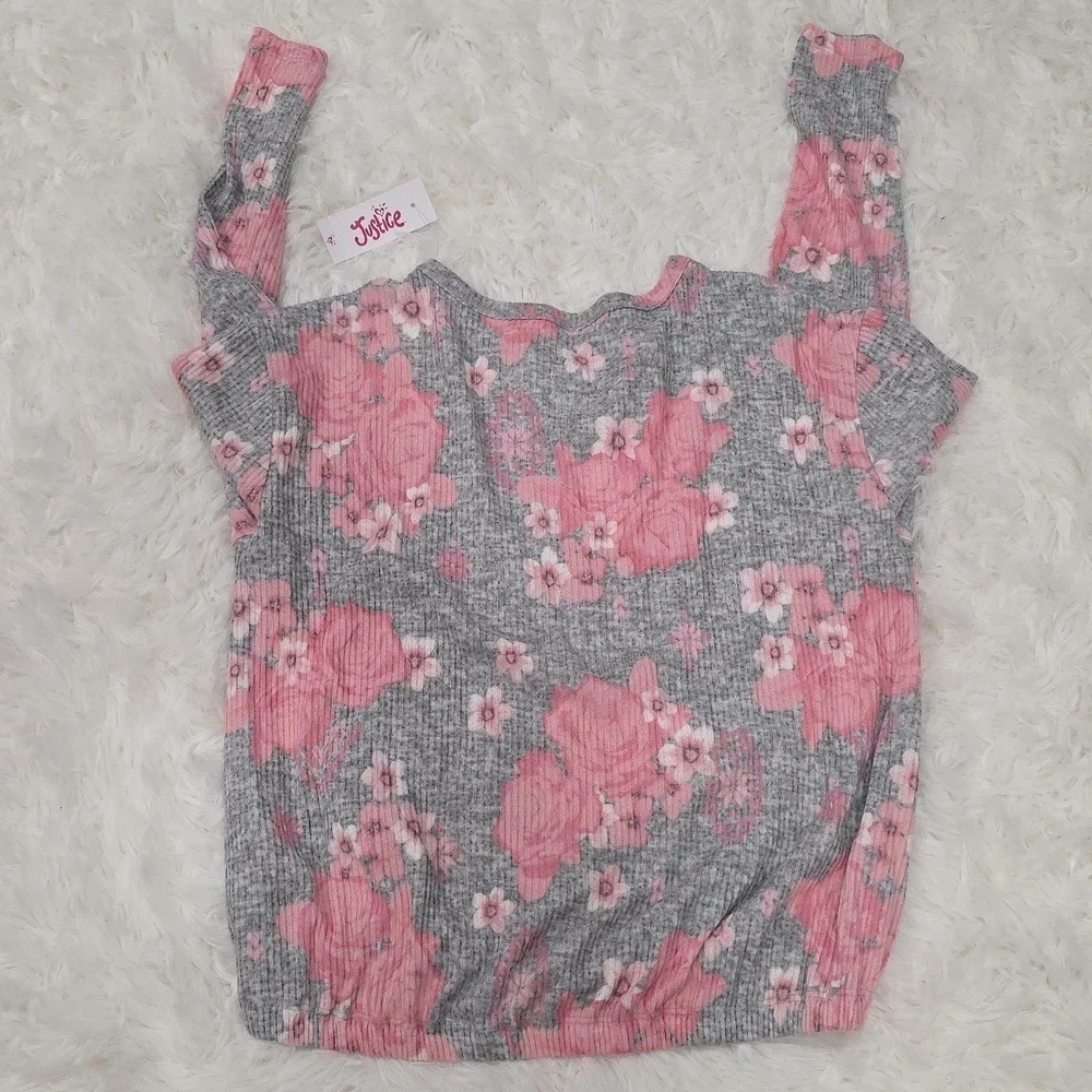 Justice Pink & Gray Floral Top. Size 10. NWT
